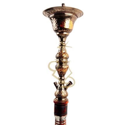 Top Half View of Khalil Mamoon 1566 Oxide Mismatch Hookah Showing Stem and Tray