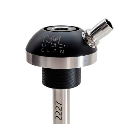 Close-up of ML Clan Hookah top part with logo and stainless steel connector