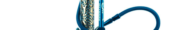 Close-up of Khalil Mamoon Ice Dana Black Oxide Shisha tray and hose hook