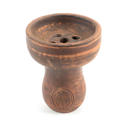 Karma Turkish Hookah Bowl showing front and top views, highlighting its unique handmade design and multiple tobacco holes.