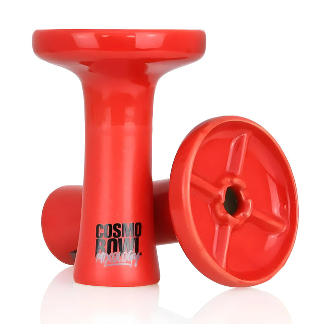 Front view of the Cosmo Mixology Phunnel Bowl in vibrant red with logo detail