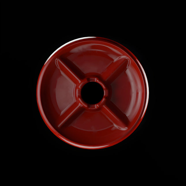 Top view of the Cosmo Mixology Phunnel Bowl in vibrant red showcasing its partitioned design