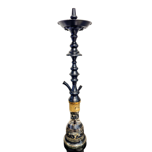 Angled view of the Khalil Mamoon Black Shareef 80cm Hookah, showing the detailed craftsmanship and design elements.