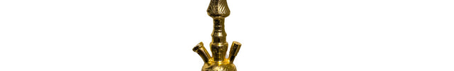 Front view of the Khalil Mamoon 72cm Deluxe Gold Hookah showcasing its elegant design and intricate detailing.