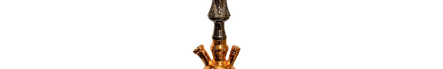 Full view of the Khalil Mamoon Rose Gold 72cm hookah, showing its elegant rose gold finish, tall stem, and decorated glass base.