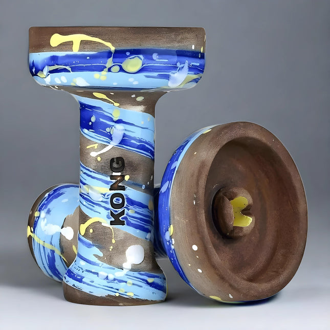Side View of Kong Phunnel Space Blue Hookah Bowl – Unique Hand-Decorated Patterns