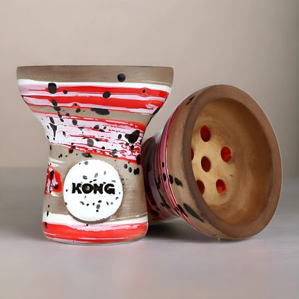 Front view of the Kong Turkish Boy Red Clay Hookah Bowl, highlighting its vibrant red and white pattern and durable clay material.
