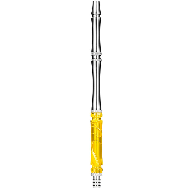 Full View of Moze Stainless Steel Hookah Mouthpiece in Wavy Yellow - Premium Smoking Accessory by The Premium Way