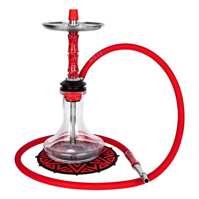 Moze Silicone Hose Red connected to a hookah - Experience superior comfort and flexibility with a stylish design